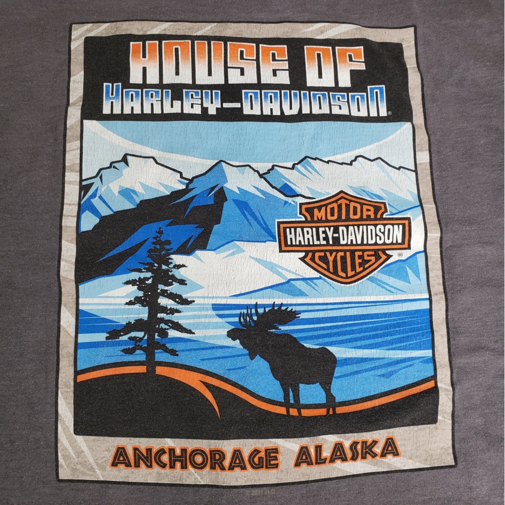 Harley Davidson House of Harley Anchorage Alaska Moose Gray Men’s Shirt Size N/A